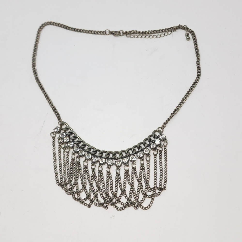 Gunmetal chain rhinestone necklace
